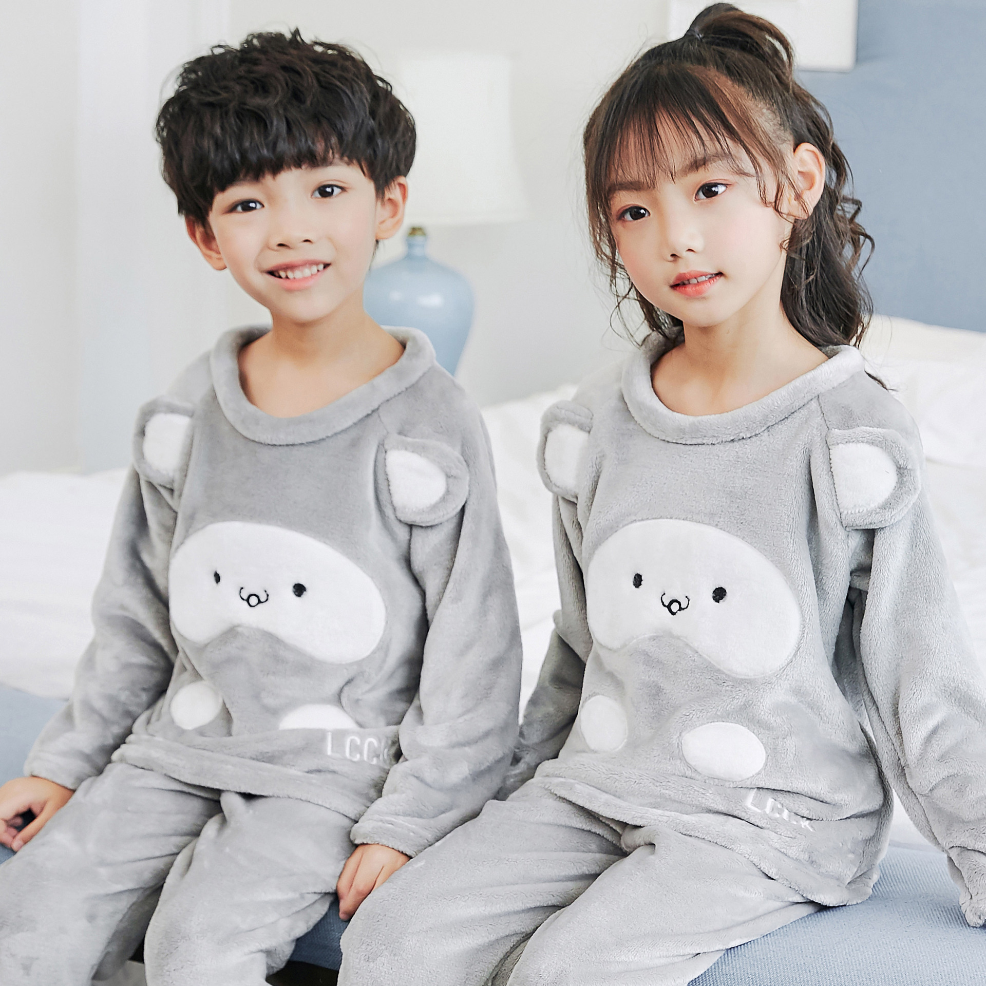 儿童法兰绒男女童小学生可爱卡通法兰绒保暖睡衣6-7-9岁10家居服