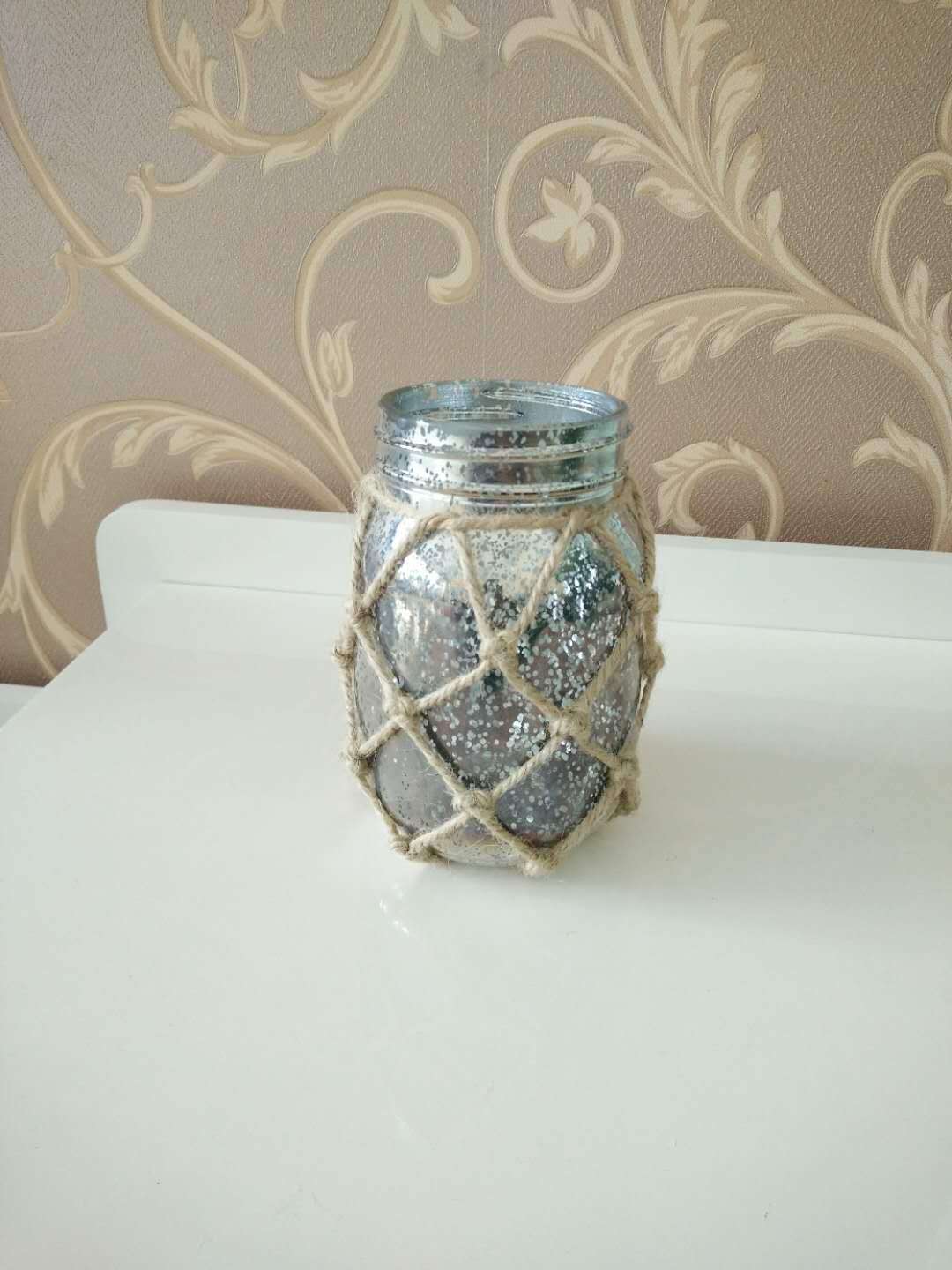 Hemp Rope Flower Basket Woven Crafts Glass Bottle Net Pocket Handmade Cotton Thread Wine Jar Pocket Hanging Pocket Decorative Net Pocket Hanging Basket