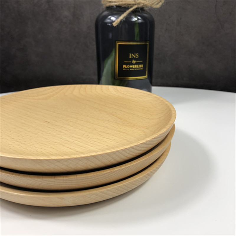 木质托盘圆形餐盘榉木小托盘点心盘 木制餐具下午茶托盘可定制