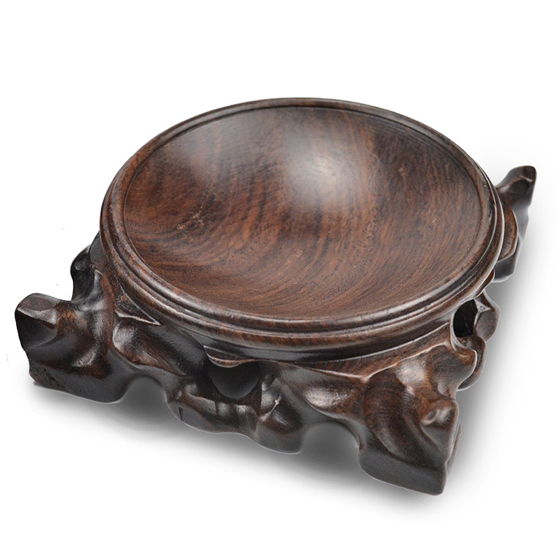 黑檀葫芦底座 红木底座水晶球底座 托黑枝木球形座文玩工艺品