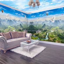 3d大型全屋美丽山水乡村风景中式卧室客厅沙发电视背景墙纸壁画