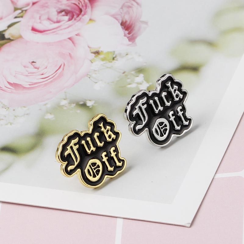 2018wish欧美热销新款朋克复古英文刻字fuck off胸针牛仔徽章配饰