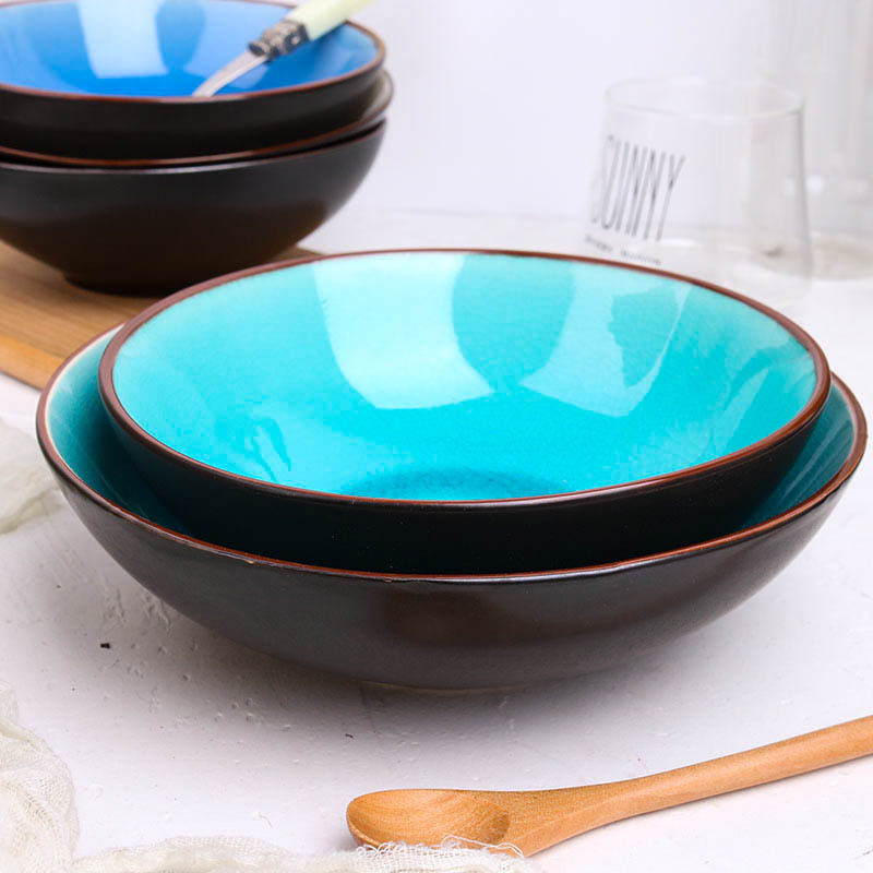 日式创意冰裂纹陶瓷碗 家用纯色沙拉碗酒店冰裂釉汤碗摆台餐具