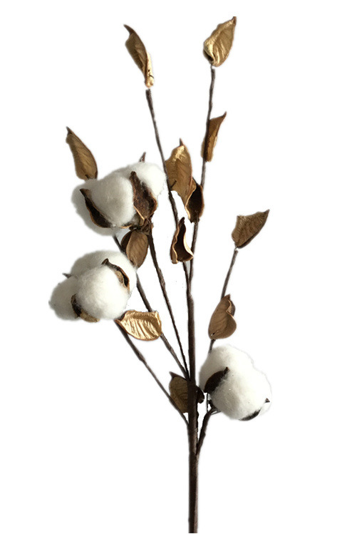 新款棉花枝 3朵干花棉花枝仿真棉花树枝客厅家居婚礼跨境电商采购