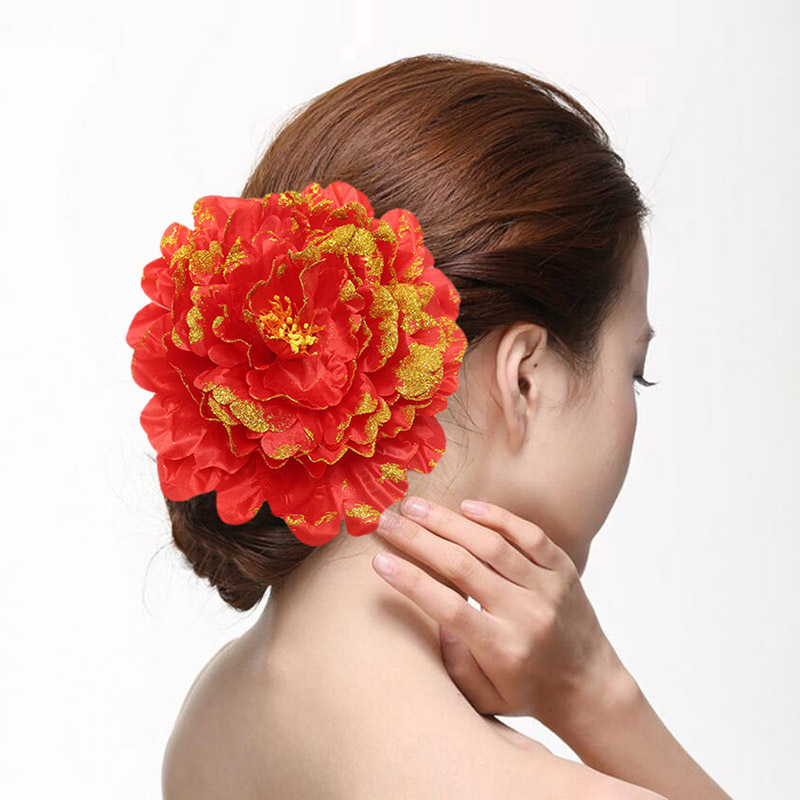 新款舞蹈演出佩戴大牡丹花新娘头花胸花儿童舞蹈道具古装拍摄头花