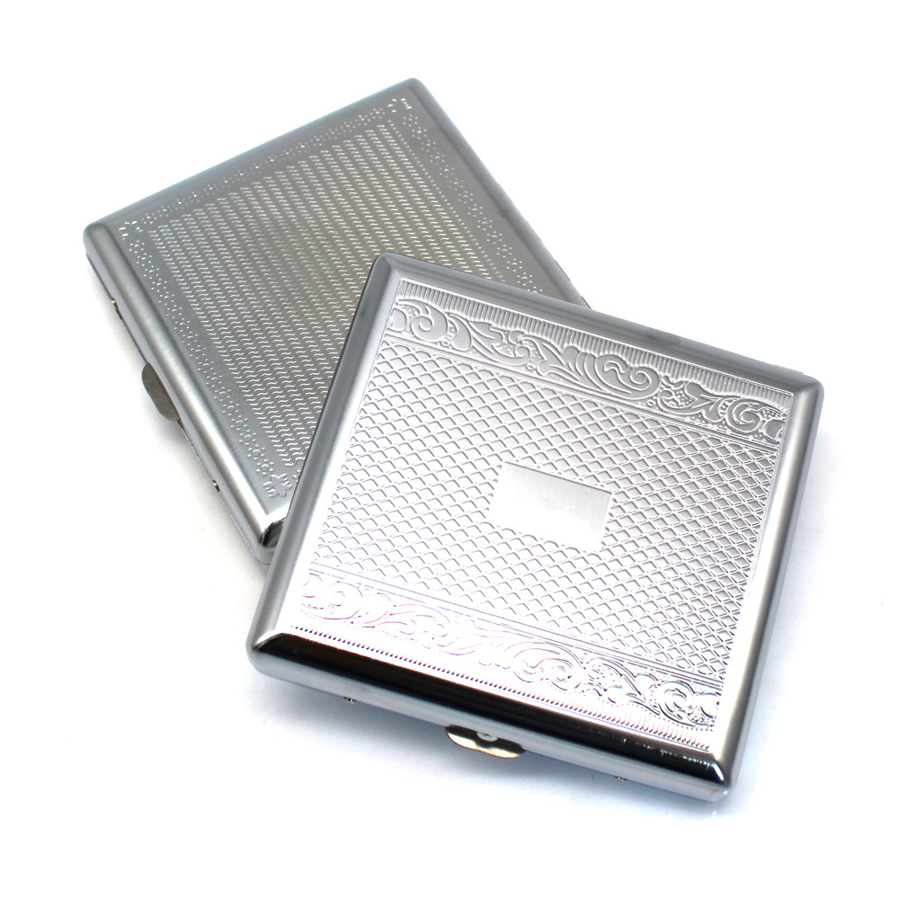 跨境热卖敦煌货源金属烟盒 20支不锈钢压花便携式金属压片烟盒