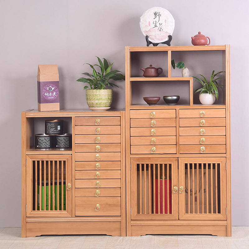 茶饼柜实木抽屉式多抽茶饼收纳柜多层茶叶柜子楠竹展示柜普洱茶柜
