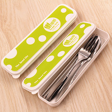 韩式不锈钢便携餐具盒三件套学生可爱筷子盒长柄勺子成人