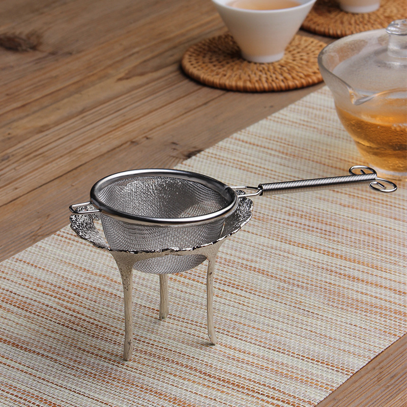 创意合金银杏叶茶漏底座金银色三足盖置壶盖托三叶搁物架茶艺配件