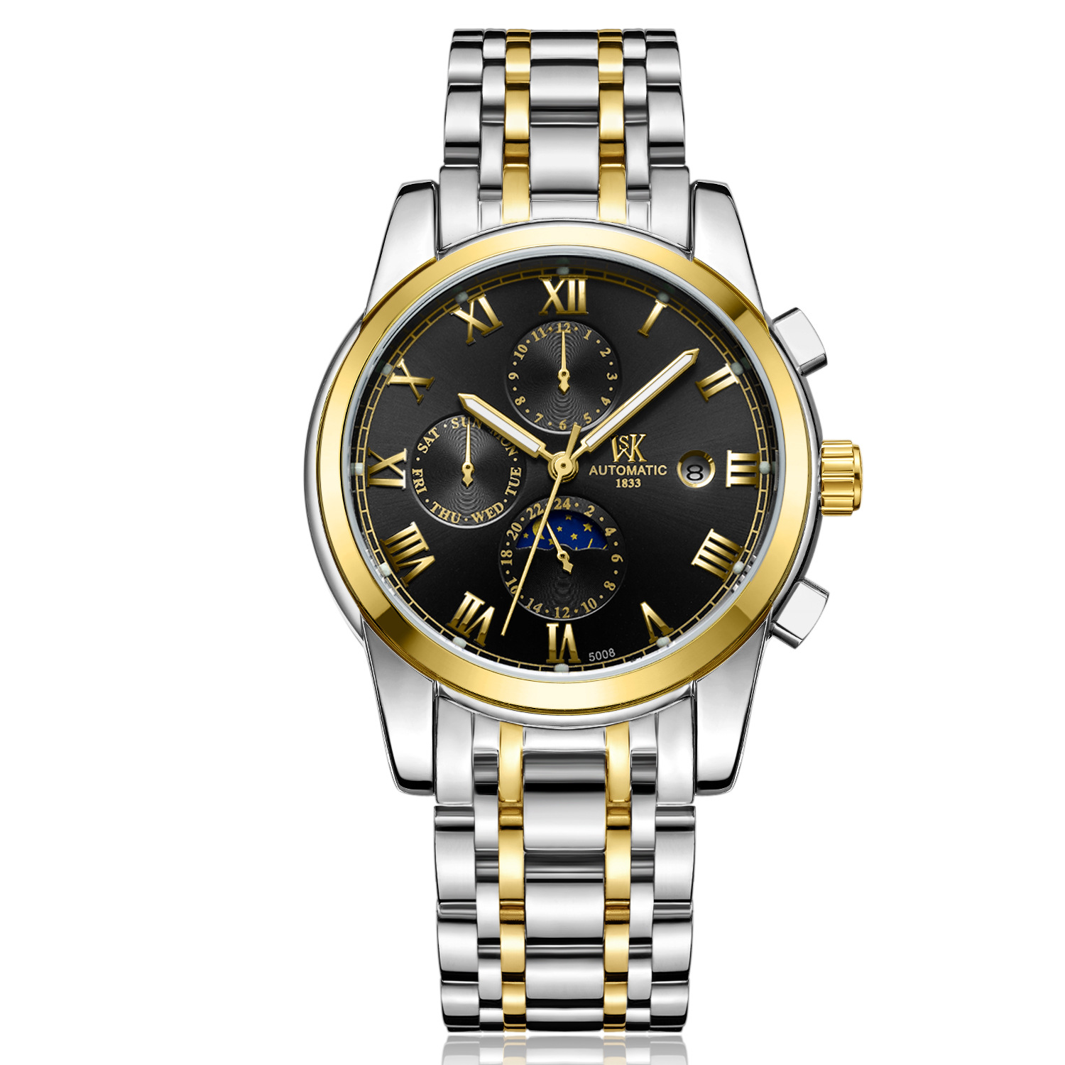 瑞士正品【威斯凯】罗马式全自动商务男士机械表手表男夜光腕表