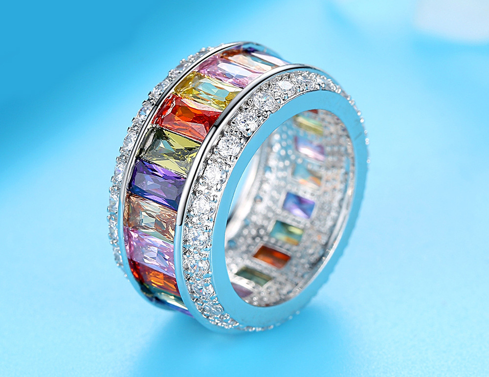 欧美时尚镶嵌七彩炫彩锆石戒指车轮指环女跨境亚马逊货源厂家wish