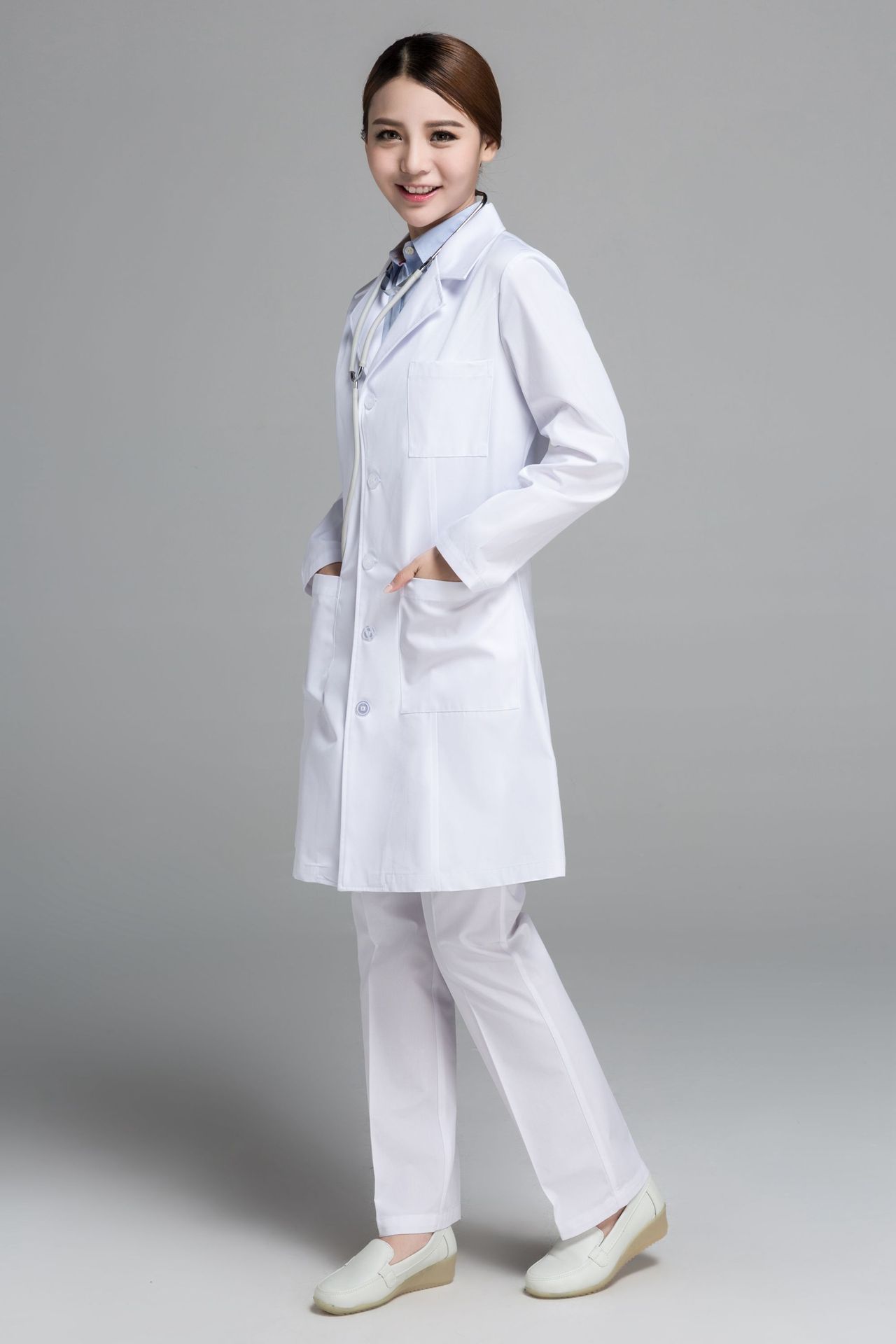 定做劳保医院医生护士服韩版白大褂药店技师美容足疗工作服长袖春