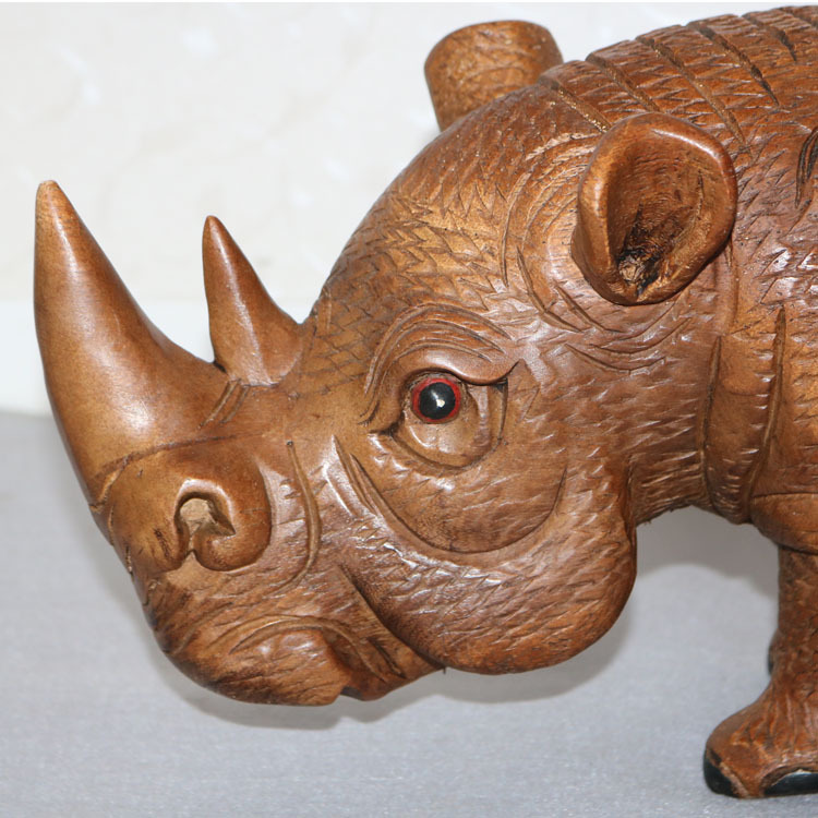 泰国实木雕刻犀牛摆件工艺品办公室家居动物装饰品客厅桌面摆设
