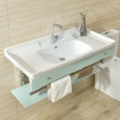 一体陶瓷洗漱台卫生间洗手盆挂墙式浴室柜洗脸池支架壁挂台面瓷盆