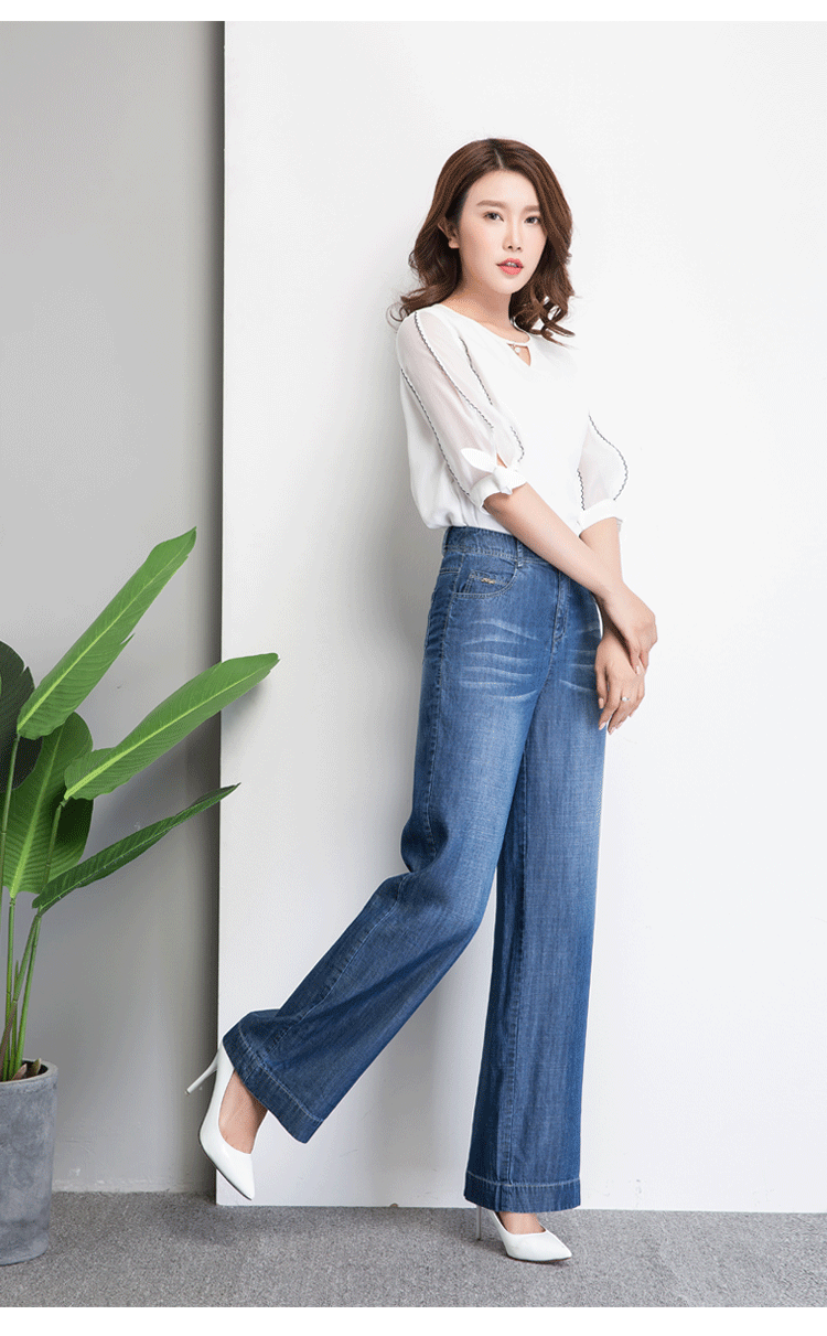 垂顺天丝牛仔2018春季新款大甩裤女高腰阔腿裤拉链直筒宽松潮百搭