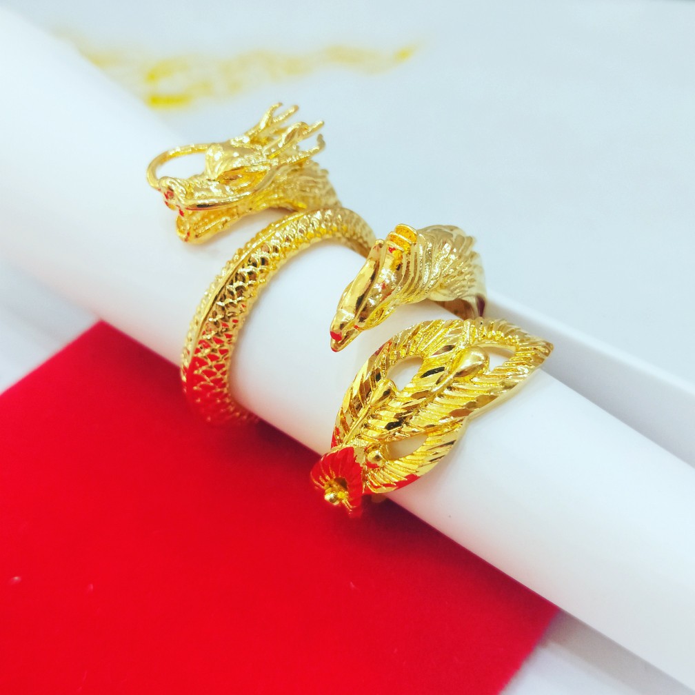 沙金铜镀金龙凤戒指大气开口指环霸气男女友礼物个性潮