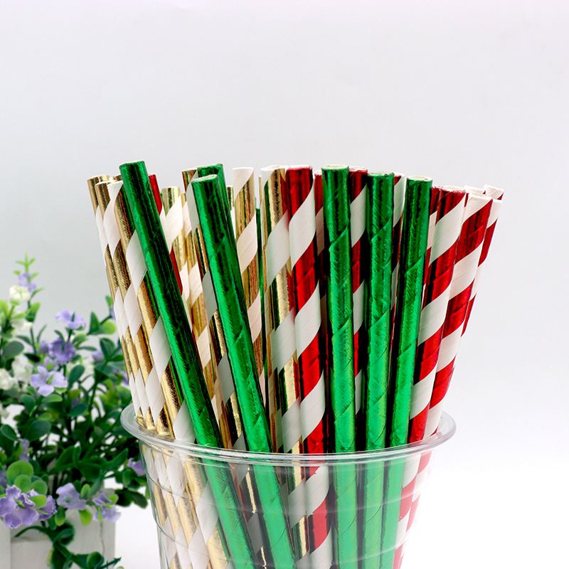 烫金色纯色铝箔纸吸管一次性可生物降解纸质派对饮用吸管25支装