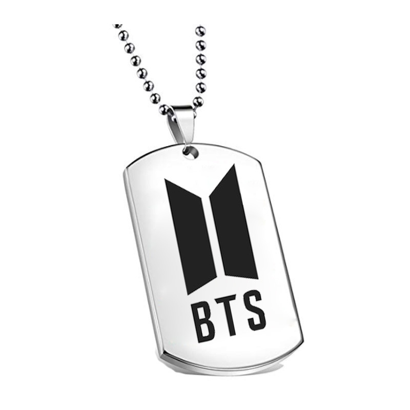 韩国风明星bts字母标志项链吊牌 防弹少年团吊坠 不锈钢军牌项链