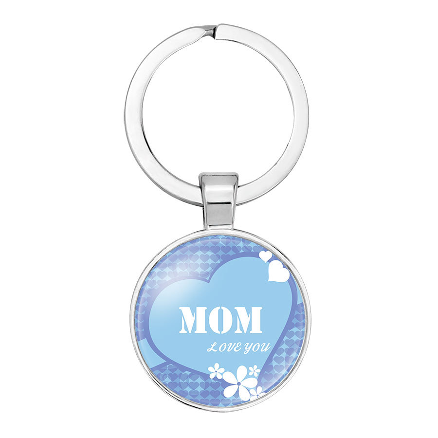 European and American Hot Ornament Key Ring Mom Letter Family Mother's Day Gift Time Stone Glass Key Ring