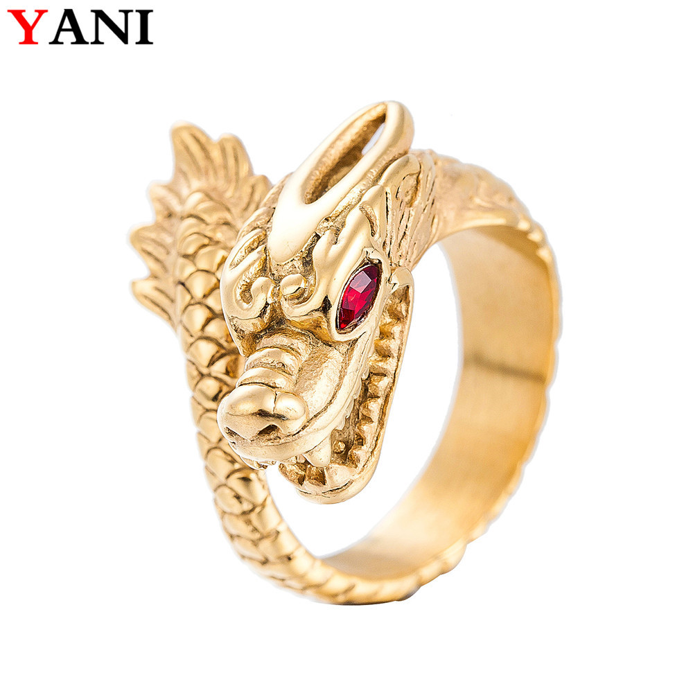 hf237霸气复古红眼钛钢龙戒指 个性单身男士食指朋克戒指饰品批发