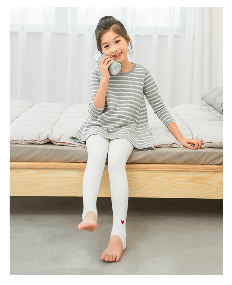 秋款刺绣爱心儿童打底裤白色舞蹈袜纯棉女童踩脚裤宝宝连裤袜批发