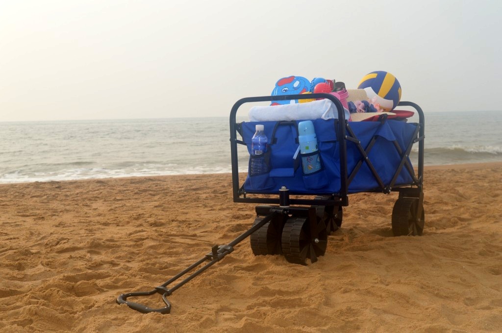 沙滩全地形拖车折叠布兜车户外手拉钓鱼车家用超市购物车