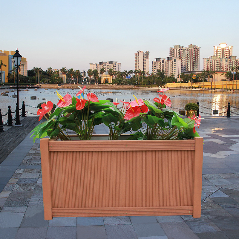 户外市政塑木花箱公园绿化旅游景点原木色移动防腐木花箱组合花钵