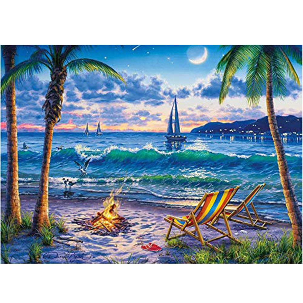 外贸亚马逊淘宝速卖通diy满钻石画沙滩风景家居装饰品十字绣