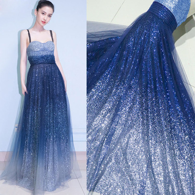 18年新款baby明星同款星空渐变亮片钉珠年会宴会礼服长款连衣裙
