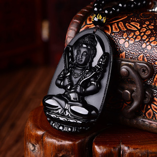 开光黑曜石吊坠男士女生肖守护神本命佛项链辟邪转运菩萨水晶饰品