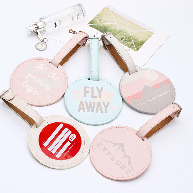 Spot Leather Printed round Suitcase Hanging Tag Luggage Tag Aircraft Boarding Pass Pu Luggage Tag Card Sleeve