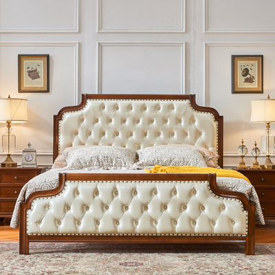 美佳乐美式田园全实木大床 卧室双人大床 1.5米1.8米全实木双人床