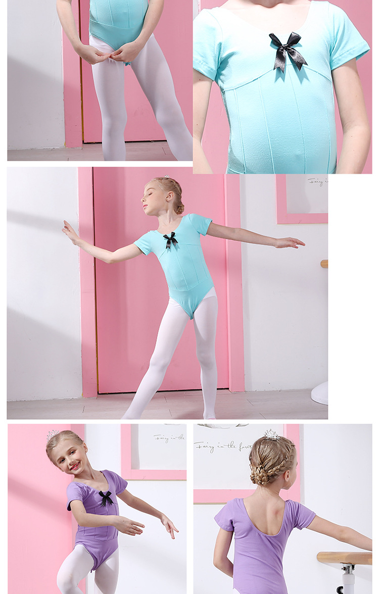 幼儿童舞蹈服蝴蝶结开档女童练功服前捏皱长短袖考级芭蕾舞服装