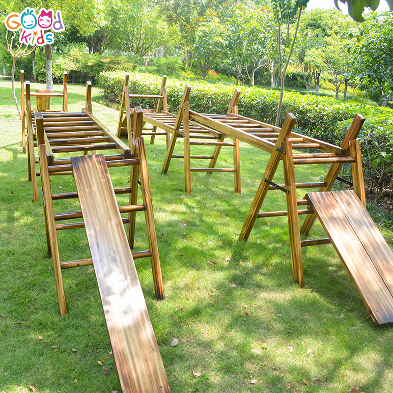 安吉游戏器材幼儿园户外游戏梯子组合炭烧积木碳化攀爬梯子组合