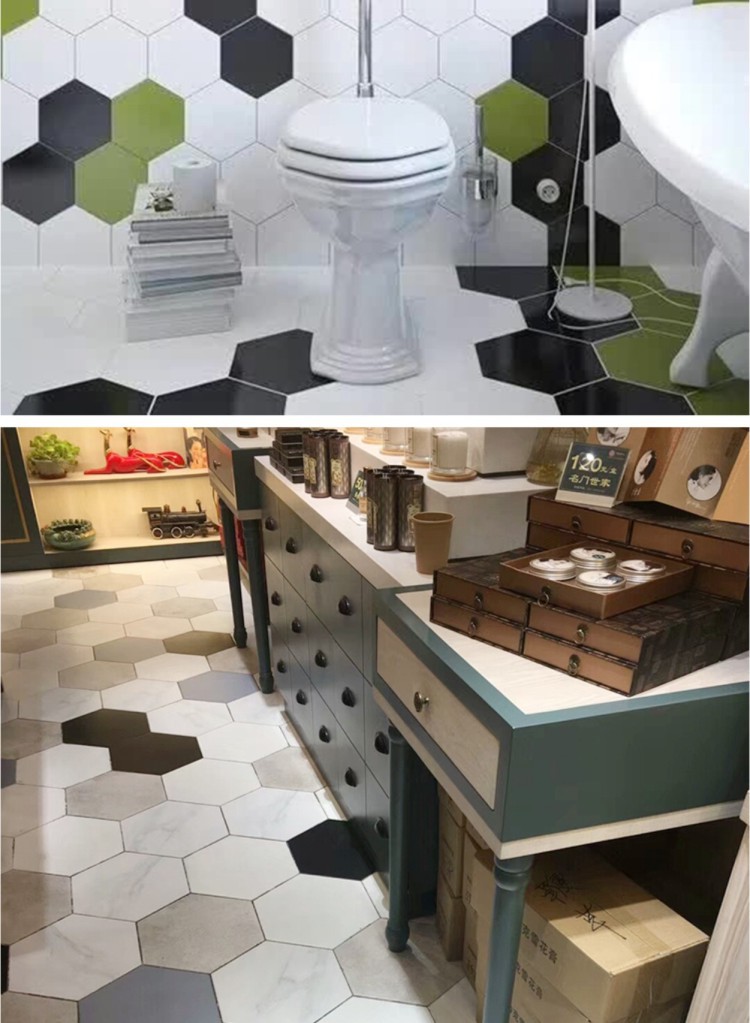 广州创意六边形pvc塑胶地板防滑防水防火家用地胶2mm办公室地塑