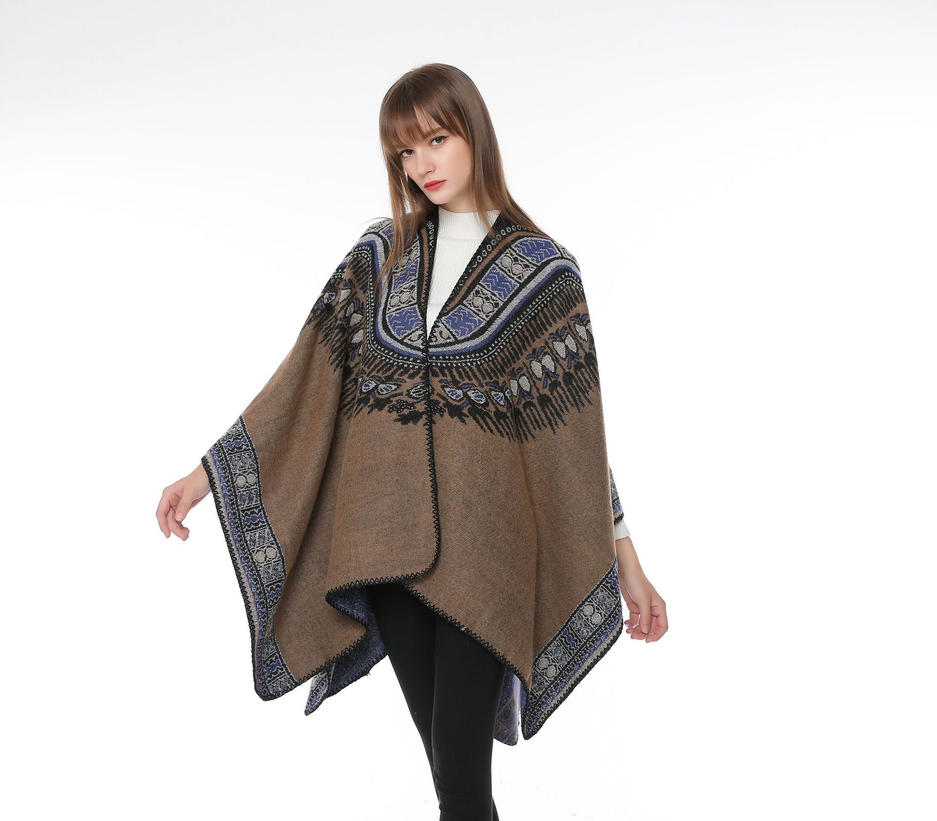 秋冬加厚保暖汉服开叉藏式民族风围巾尼泊尔西藏青海旅游超大披肩