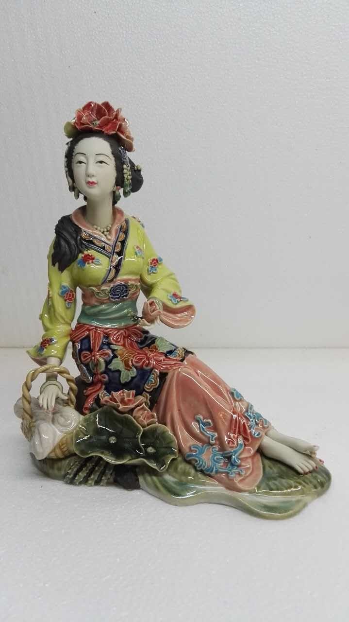 林伟东大师作品正品初夏荷花姑娘石湾陶瓷公仔古典仕女美女装饰