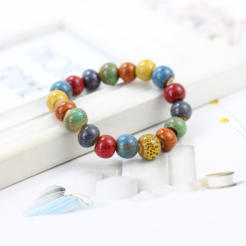 陶瓷手串花釉瓷珠手链女爱心手串情侣闺蜜情人节生日礼物厂家直供