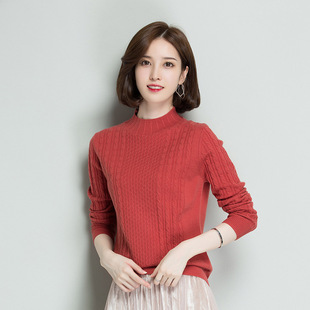 2018秋冬季新款针织衫半高领羊毛衫女士式长袖毛衣短款套头全羊毛
