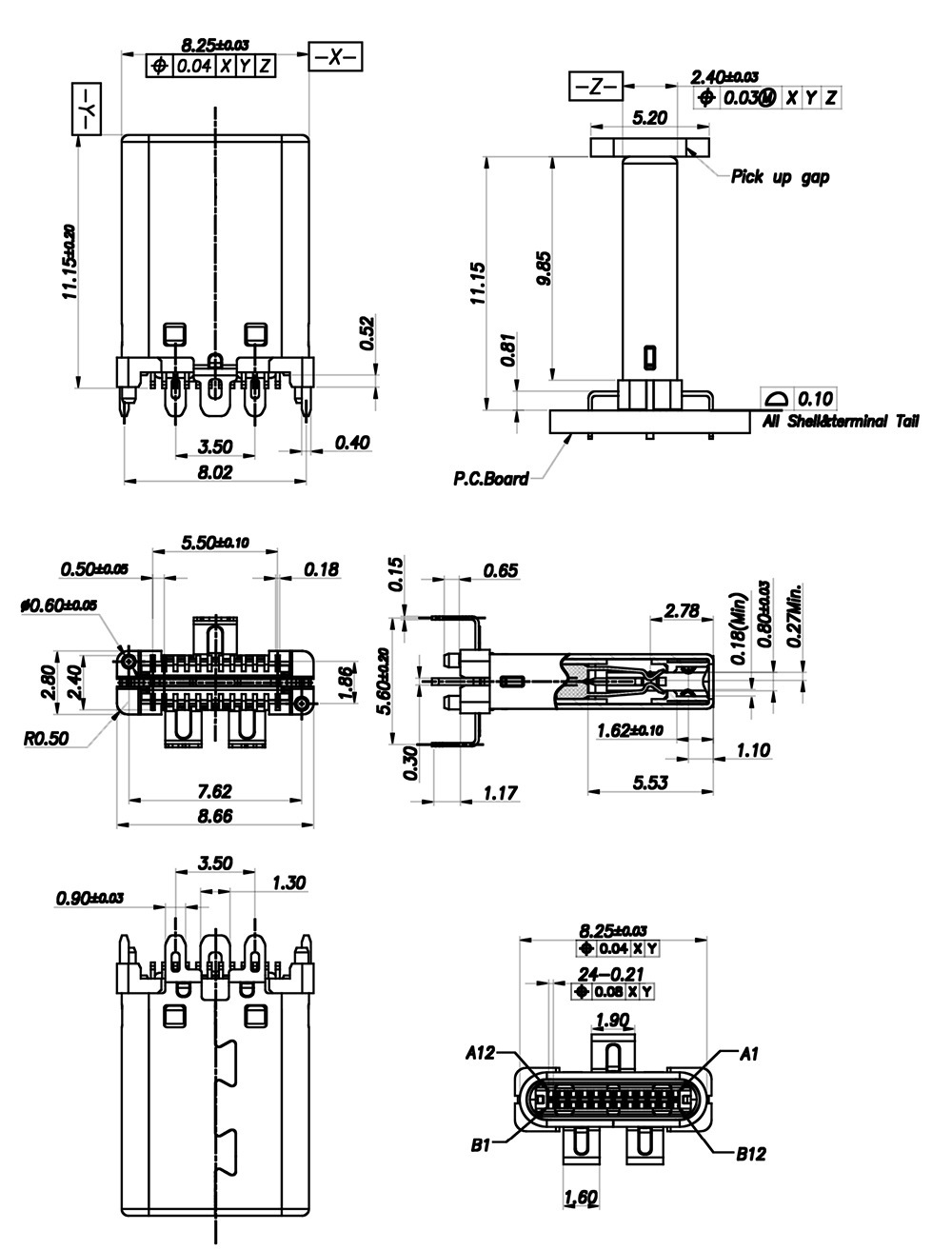 插件typec插头插脚立式typec公头拉伸立式typec公头贴片式