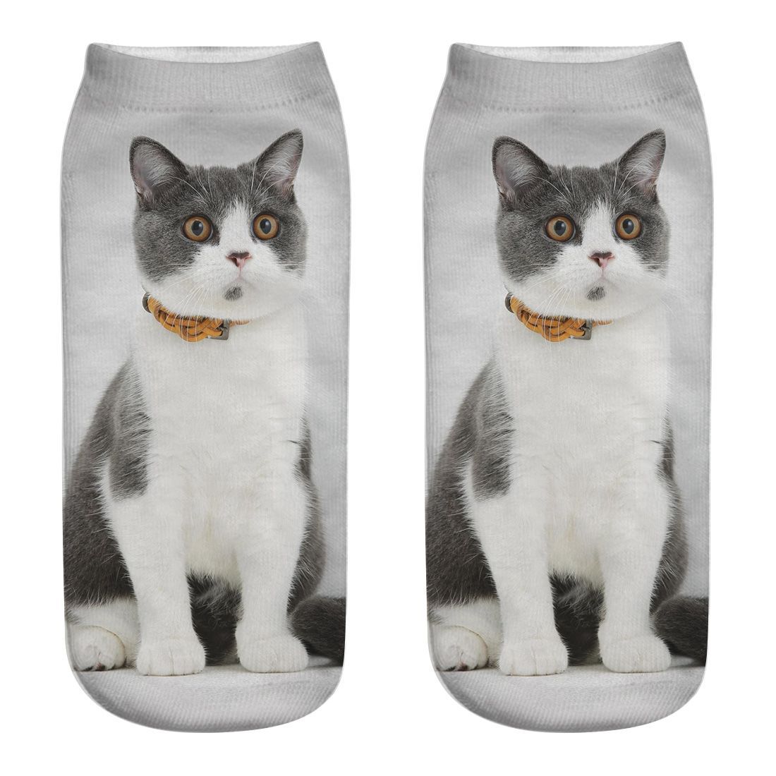 新款猫咪3d印花袜子 短筒女袜船袜 热销印花女袜小猫猫图案