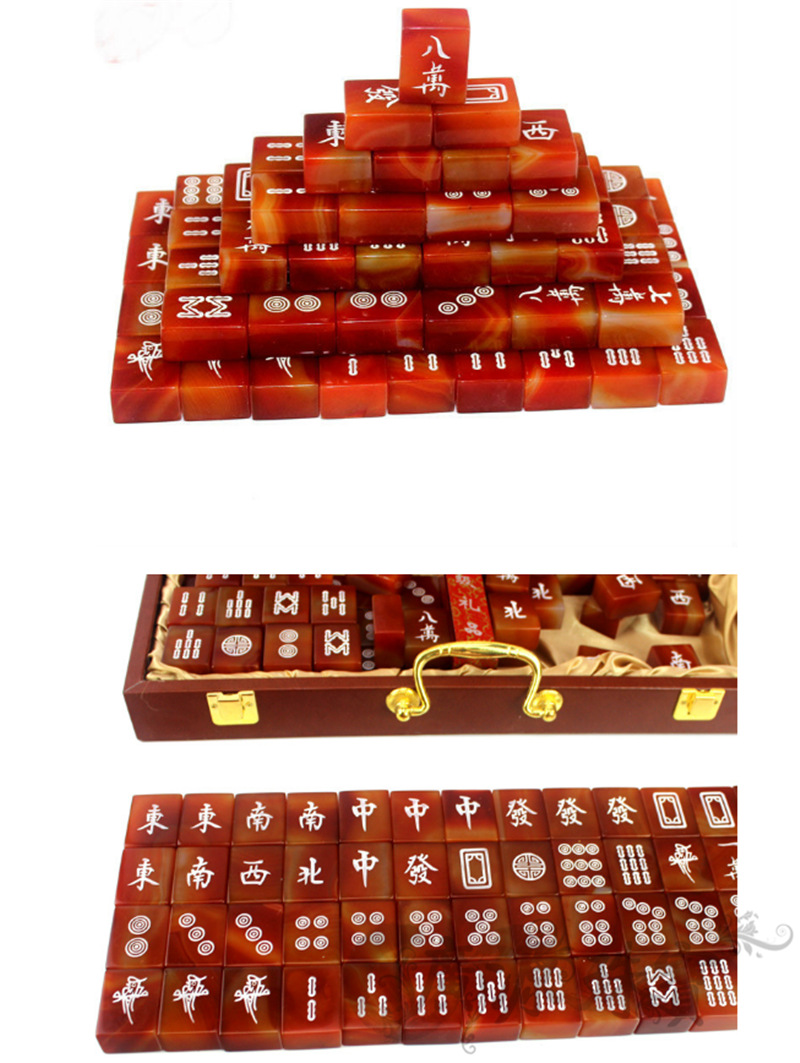 天然玉石巴西手工玛瑙麻将精雕玛瑙红色玛瑙商务礼品批发直供