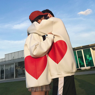 2018秋冬韩版"爱心拼接"情侣卫衣男休闲圆领男士外套潮牌男装