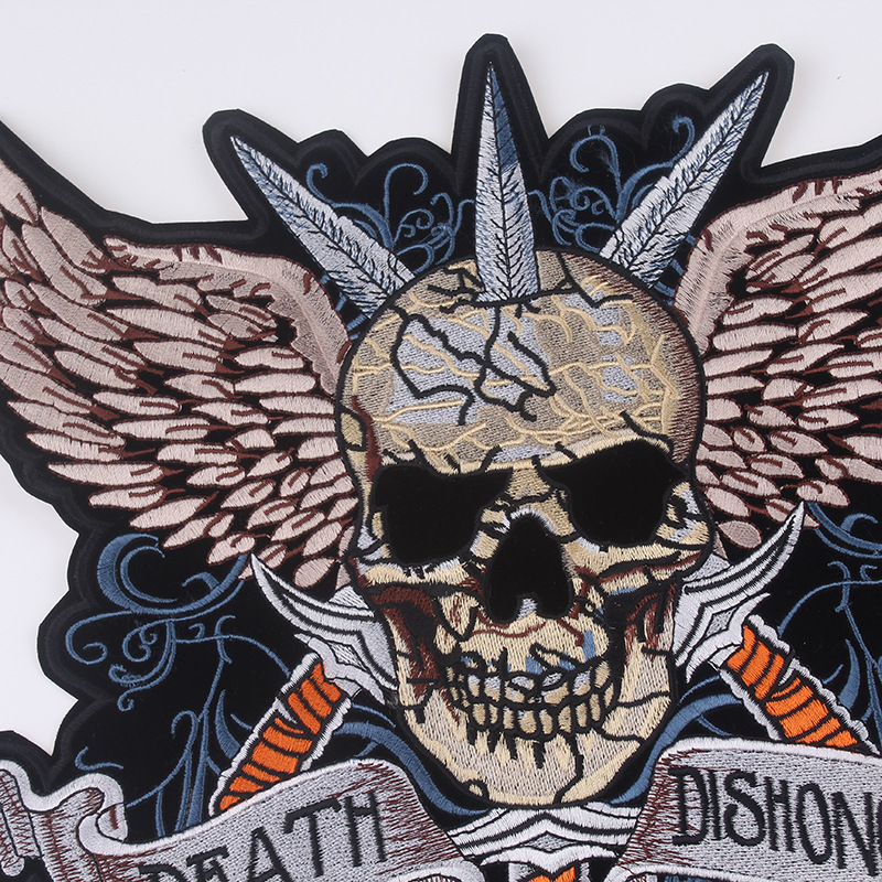 厂家现货外贸新款骷髅朋克机车电脑绣花大号布贴服装补丁批发