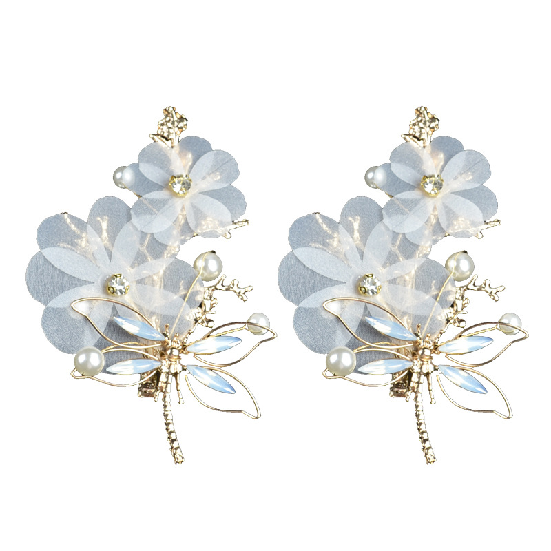 韩式新款金色蜻蜓发夹新娘头饰结婚花朵边夹古风头饰汉服配饰现货