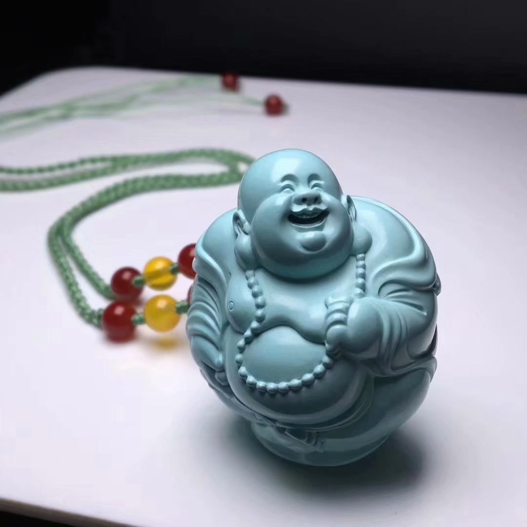 出了!苏工名家姚子墨收藏品!精品919白皮料立体弥勒绿松石挂件