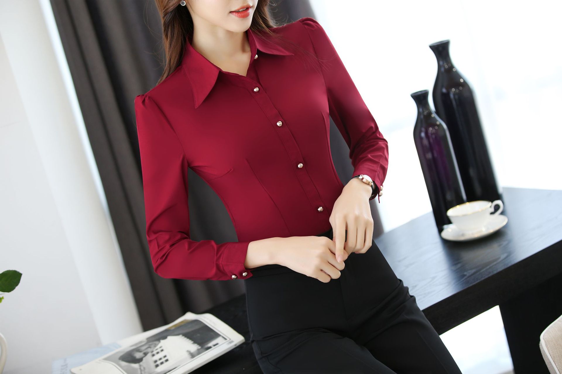 加绒加厚衬衫女秋冬季新款 韩版修身显瘦职业女士衬衣一件批发