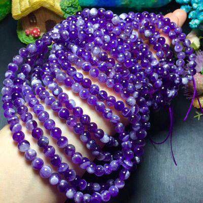 古寓天然梦幻紫晶三圈佛珠手链