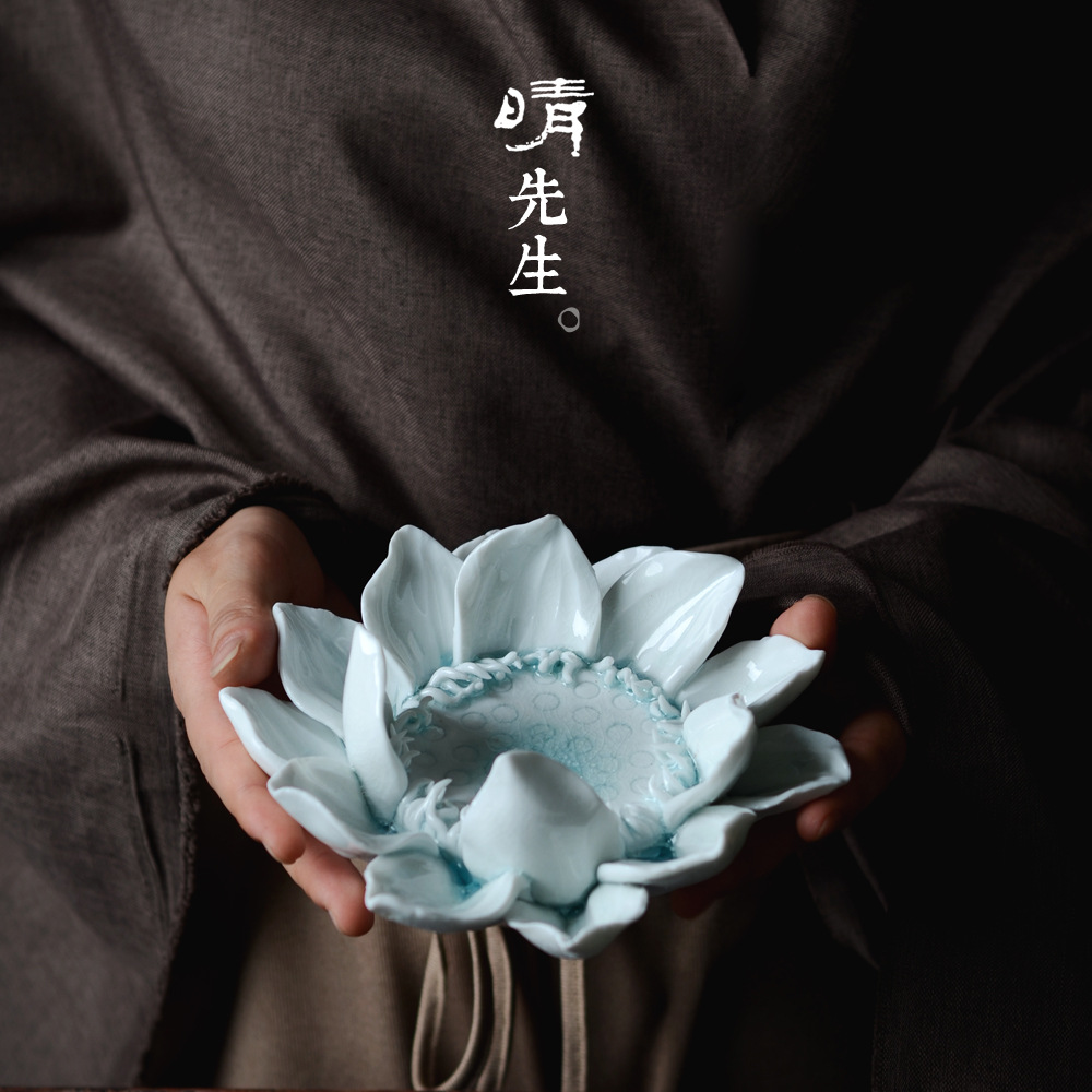 茶道茶宠摆件精品可养手工陶瓷茶玩禅意荷花莲花茶宠变色茶具配件