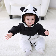 奇乐兔冬季新款时尚保暖加厚羽绒棉卡通熊猫造型连体哈衣厂家正品